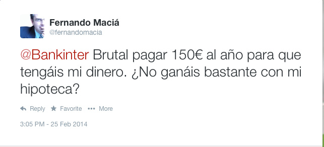 Tweet sobre comisiones abusivas de Bankinter